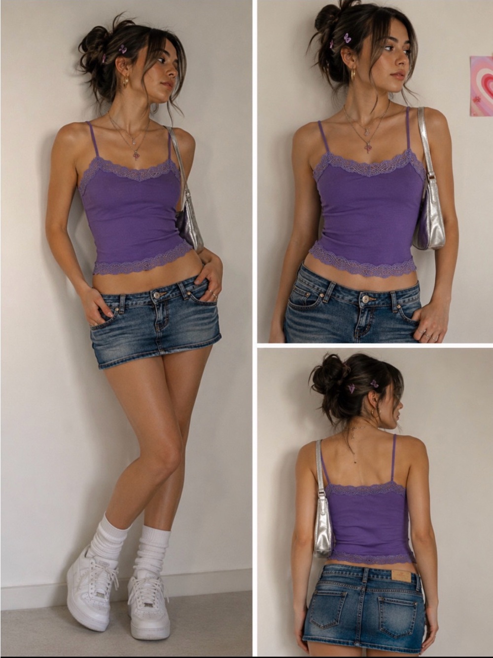 Ann Taylor Y2K Lavender Lace-Trim Tank Top, Size Small